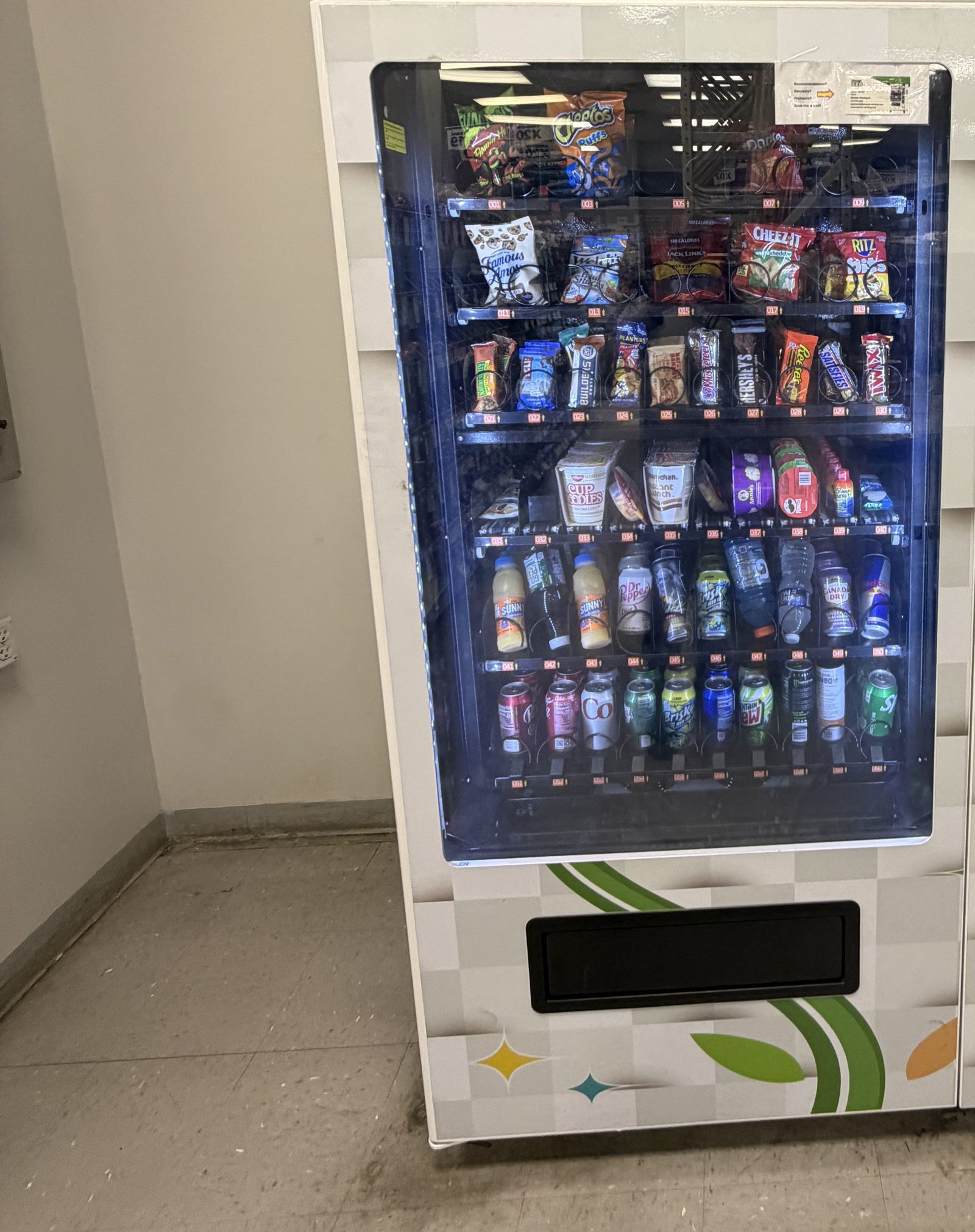 Blue Pearl vending machine installed at a Hampton Roads workplace, fully stocked with drinks and snacks